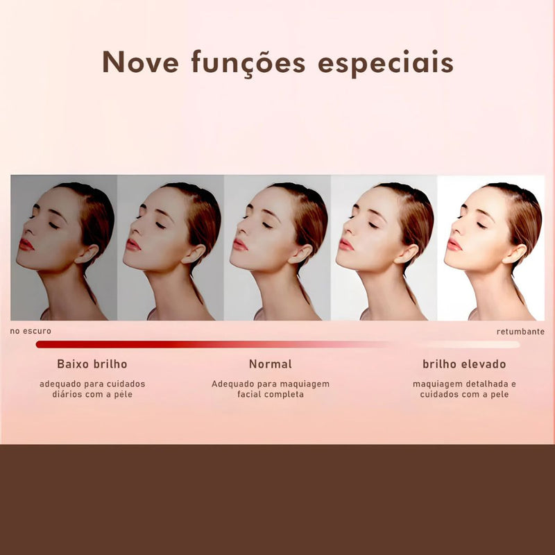 Make Pro - Nécessaire de Couro com Espelho LED + Brinde Exclusivo (Kit 13 Pincéis Beauty Soft)